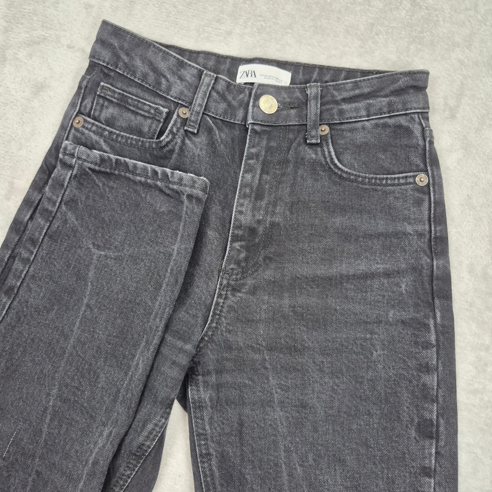 Zara 2 (26) Womens High Rise Mom Jeans Faded Black Denim Quality Preppy
